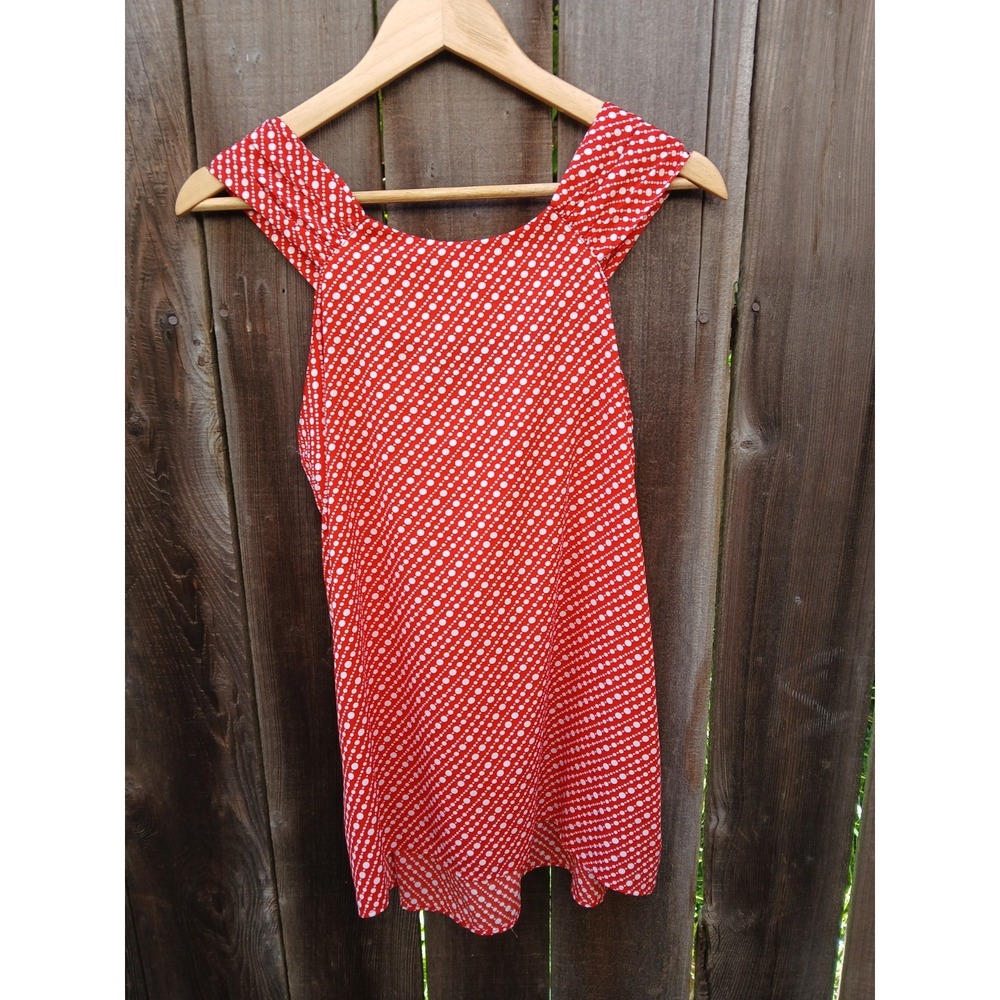 Banana Republic Front Bow Tie Lite Tomato Red/Orange & White Sleeveless Top M - Picture 2 of 4